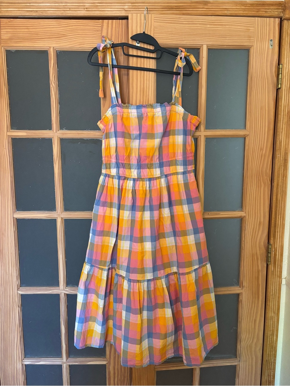 Colorful Plaid Midi Sundress with Tie Straps